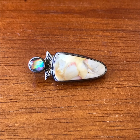 Gourneau Opal and Agate Sterling Silver Western Native American Pendant ✨ - Picture 5 of 7